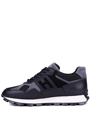 Shoetyle - Siyah Hakiki Deri Bağcıklı Erkek Sneaker 115-K586
