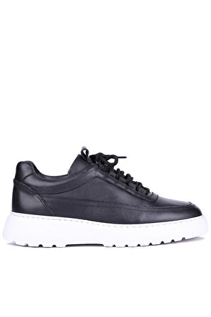 Shoetyle - Siyah Hakiki Deri Bağcıklı Erkek Sneaker 115-K588