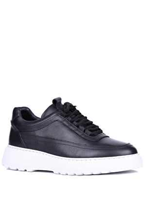 Shoetyle - Siyah Hakiki Deri Bağcıklı Erkek Sneaker 115-K588