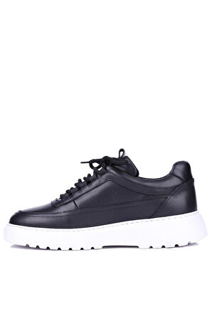 Shoetyle - Siyah Hakiki Deri Bağcıklı Erkek Sneaker 115-K588