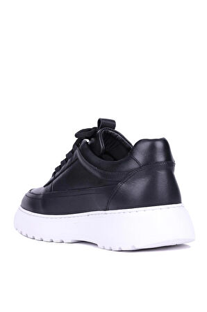 Shoetyle - Siyah Hakiki Deri Bağcıklı Erkek Sneaker 115-K588