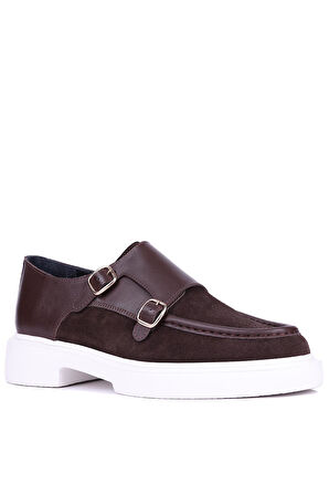 Shoetyle - Kahverengi Hakiki Süet, Deri Tokalı Erkek Klasik Ayakkabı 115-K575