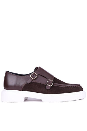 Shoetyle - Kahverengi Hakiki Süet, Deri Tokalı Erkek Klasik Ayakkabı 115-K575