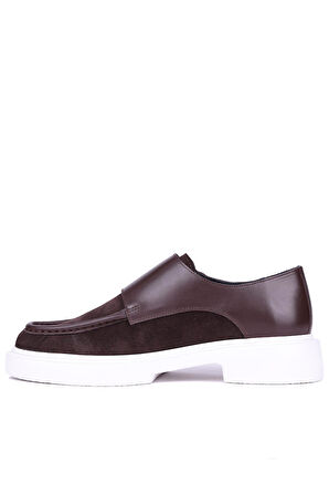 Shoetyle - Kahverengi Hakiki Süet, Deri Tokalı Erkek Klasik Ayakkabı 115-K575