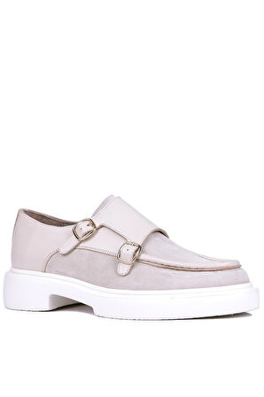 Shoetyle - Bej Hakiki Süet, Deri Tokalı Erkek Klasik Ayakkabı 115-K575