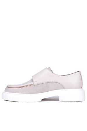 Shoetyle - Bej Hakiki Süet, Deri Tokalı Erkek Klasik Ayakkabı 115-K575