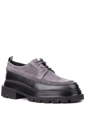 Shoetyle - Gri Hakiki Süet Bağcıklı Günlük Erkek Ayakkabı 115-K609