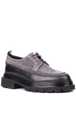 Shoetyle - Gri Hakiki Süet Bağcıklı Günlük Erkek Ayakkabı 115-K609