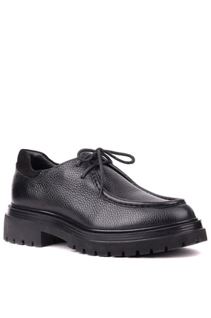 Shoetyle - Siyah Renk Hakiki Deri Bağcıklı Erkek Günlük Ayakkabı 115-K600
