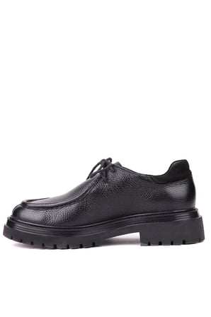 Shoetyle - Siyah Renk Hakiki Deri Bağcıklı Erkek Günlük Ayakkabı 115-K600