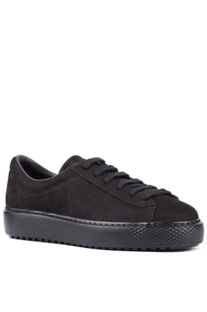 Shoetyle - Hakiki Nubuk Deri Siyah Renk Erkek Sneaker - 666-01-0346
