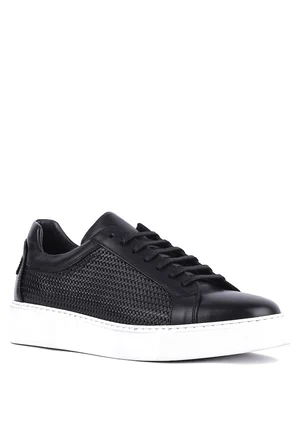 Shoetyle - Hakiki Deri Siyah Renk Erkek Sneaker - 250-1300
