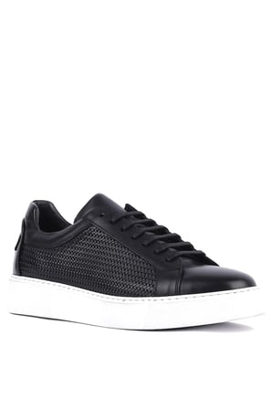 Shoetyle - Hakiki Deri Siyah Renk Erkek Sneaker - 250-1300