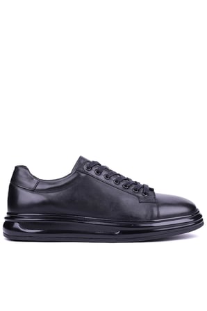 Fosco - Hakiki Deri Siyah Renk Erkek Deri Sneaker - 3240 