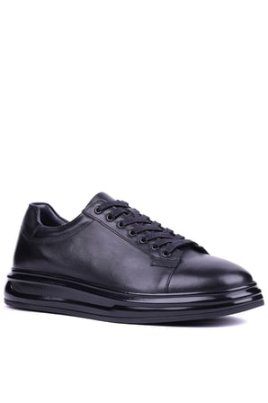 Fosco - Hakiki Deri Siyah Renk Erkek Deri Sneaker - 3240 