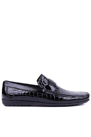 Fosco - Hakiki Deri Siyah Croco Erkek Loafer - 2094 