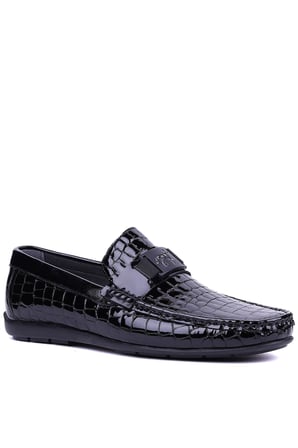 Fosco - Hakiki Deri Siyah Croco Erkek Loafer - 2094 