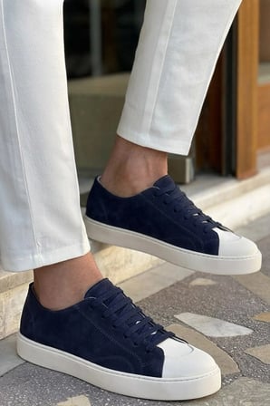 Shoetyle - Hakiki Süet Deri Lacivert Renk Erkek Sneaker - 666-01-03 