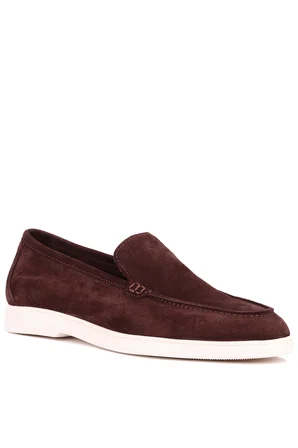 Shoetyle - Hakiki Süet Deri Kahverengi Erkek Loafer - 115-K664 