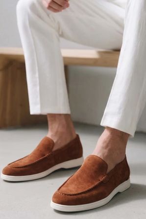 Shoetyle - Hakiki Süet Deri Taba Rengi Erkek Loafer - 115-K664