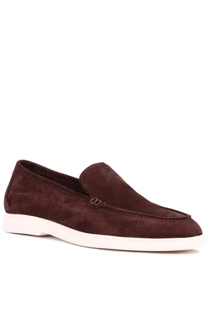 Shoetyle - Hakiki Süet Deri Kahverengi Erkek Loafer - 115-K664 