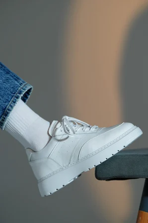 Shoetyle - Hakiki Deri Beyaz Renk Günlük Erkek Sneaker - 115-K643 