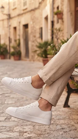Shoetyle - Hakiki Deri Beyaz Renk Günlük Erkek Sneaker - 666-25