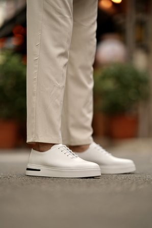 Shoetyle - Hakiki Deri Beyaz Renk Günlük Erkek Sneaker - 610-1005