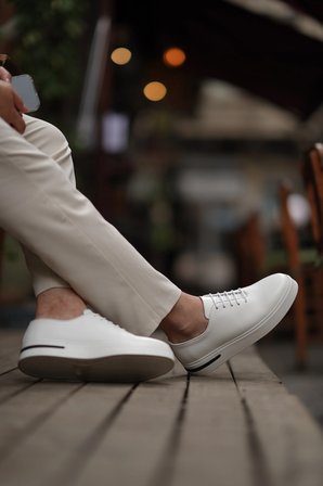 Shoetyle - Hakiki Deri Beyaz Renk Günlük Erkek Sneaker - 610-1005