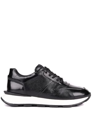 Shoetyle - Hakiki Deri Siyah Renk Günlük Erkek Sneaker - 610-1017