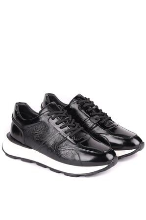 Shoetyle - Hakiki Deri Siyah Renk Günlük Erkek Sneaker - 610-1017