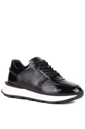 Shoetyle - Hakiki Deri Siyah Renk Günlük Erkek Sneaker - 610-1017