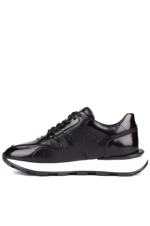 Shoetyle - Hakiki Deri Siyah Renk Günlük Erkek Sneaker - 610-1017