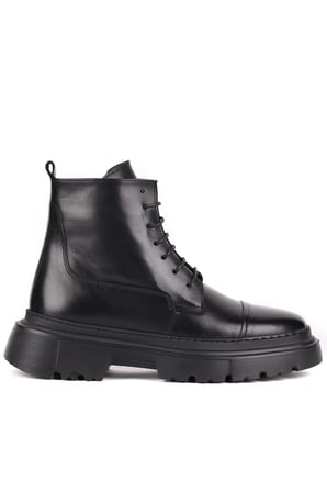 Shoetyle - Hakiki Deri Siyah Renk Fermuarlı Erkek Postal Bot - 250-13-206