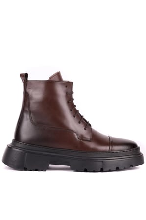Shoetyle - Hakiki Deri Kahverengi Fermuarlı Erkek Postal Bot - 250-13-206