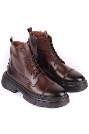 Shoetyle - Hakiki Deri Kahverengi Fermuarlı Erkek Postal Bot - 250-13-206