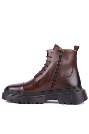 Shoetyle - Hakiki Deri Kahverengi Fermuarlı Erkek Postal Bot - 250-13-206