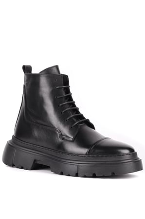 Shoetyle - Hakiki Deri Siyah Renk Fermuarlı Erkek Postal Bot - 250-13-206