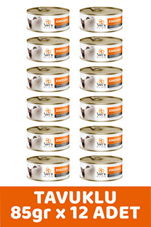 Vet's Plus Optimal Nutrition Tavuk Etli Tahılsız Kedi Konservesi 85gr (12 Adet)