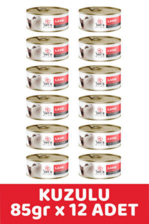 Vet's Plus Optimal Nutrition Kuzu Etli Tahılsız Kedi Konservesi 85gr (12 Adet)