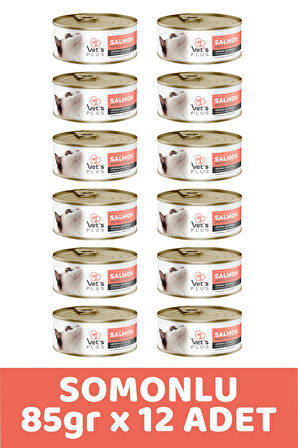 Vet's Plus Optimal Nutrition Somon Balıklı Tahılsız Kedi Konservesi 85gr (12 Adet)