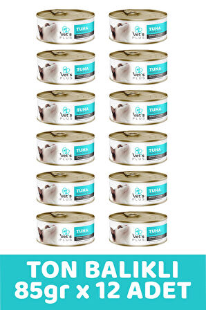 Vet's Plus Optimal Nutrition Ton Balıklı Tahılsız Kedi Konservesi 85gr (12 Adet)