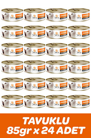 Vet's Plus Optimal Nutrition Tavuk Etli Tahılsız Kedi Konservesi 85gr (24 Adet)