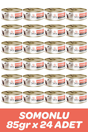 Vet's Plus Optimal Nutrition Somon Balıklı Tahılsız Kedi Konservesi 85gr (24 Adet)