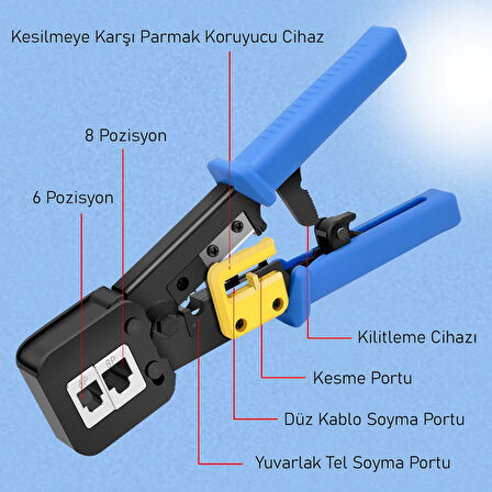 Yeni Nesil RJ45 - RJ11 İkili Konnektör - Cat5 Cat6 Ağ Network Telefon Kablosu Çakma Pensesi