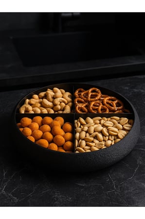 3D 4 Bölmeli Atıştırmalık Kasesi – Bölmeli Servis Tabağı Çerezlik Sunumluk