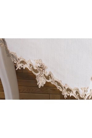 Henna Güpürlü Keten Krem Sofra Takımı 8 Kişilik 160x230 Cm 17 Prç. 1220