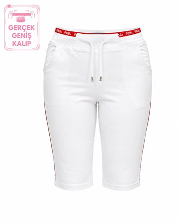 Büyük Beden Lastikli Yüksek Bel Bağcıklı Diz Üstü Denim Kadın Kapri