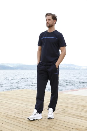 Erkek Amerikan Pike Kumaş Eşofman, Lacivert Bisiklet Yaka Kısa Kollu T-Shirt Eşofman Alt-Üst Takım - 133