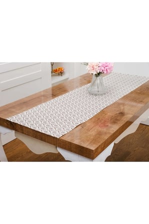 Melisa Damask Baskılı Duck Kumaş Kreme Kahve Runner 40x140 Cm  1419
